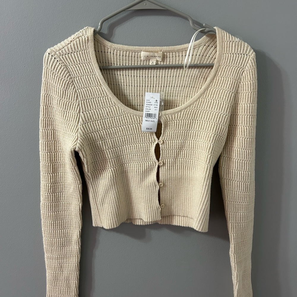 Women's Cream Knit Button-Up Top
